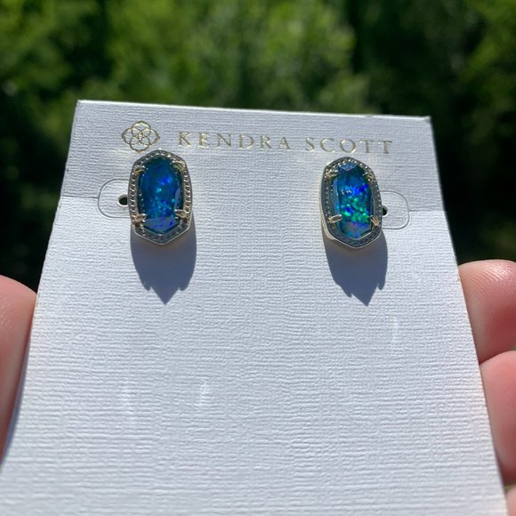 Orecchini Borchie Kendra Scott Ellie In Oro Con Pietra Blu – Nuovi, Senza Nichel